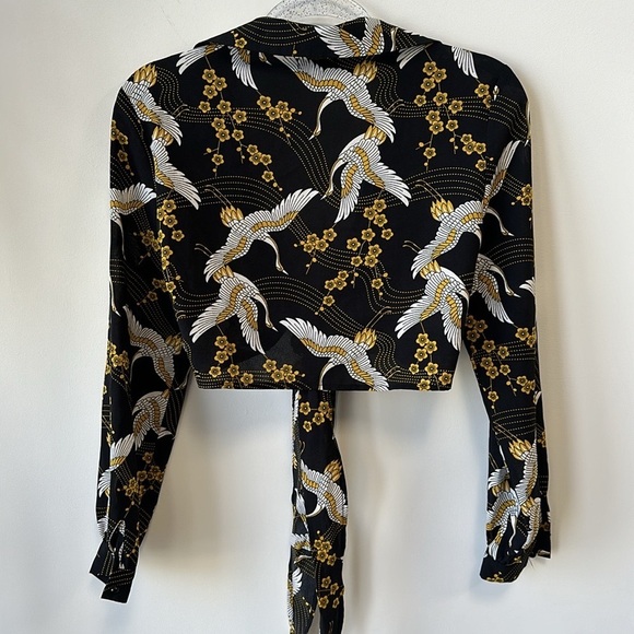 Nasty Gal Tops - Nasty Gal Sz 2 Boho Birds Long Sleeve Crop Top